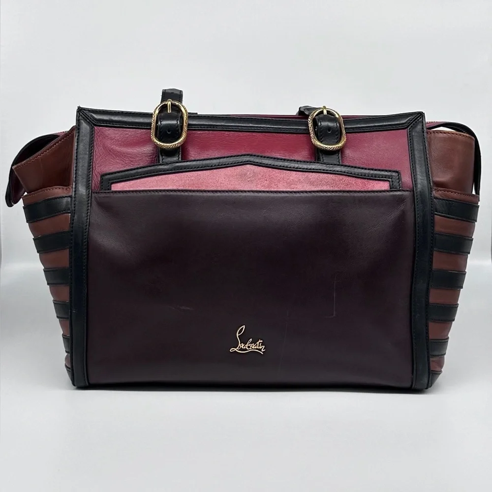 Christian Louboutin Farida Large Leather & Suede Tote Bag – Burgundy/Black/Red - Picture 2 of 16